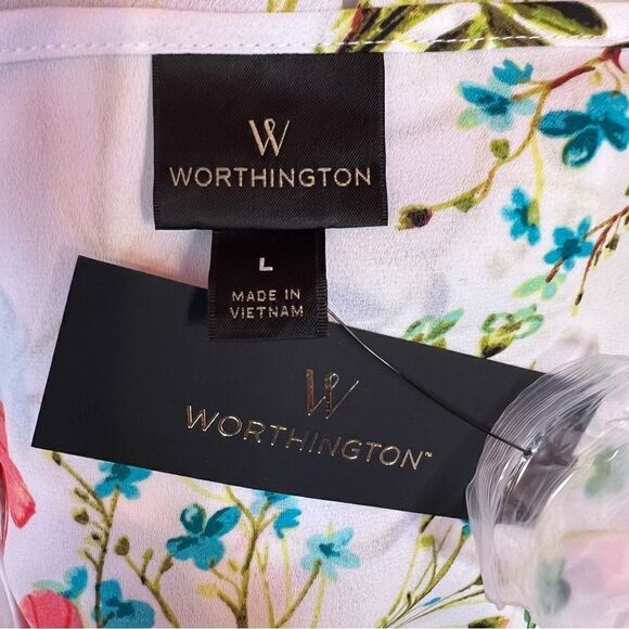 Worthington Floral Blouse - White with Red and Blue Accents - Picture 8 of 9